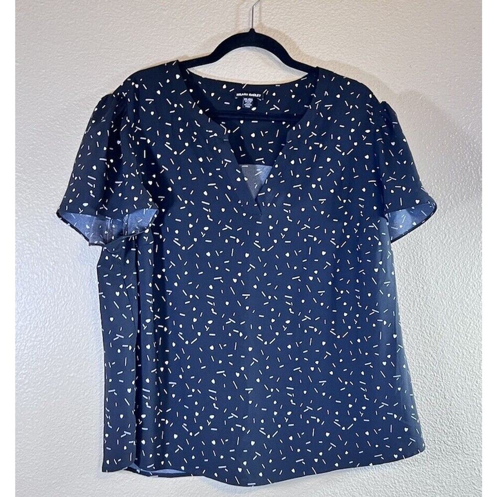 Hilary Radley Plus XXL Black White Hearts Blouse Short Sleeve